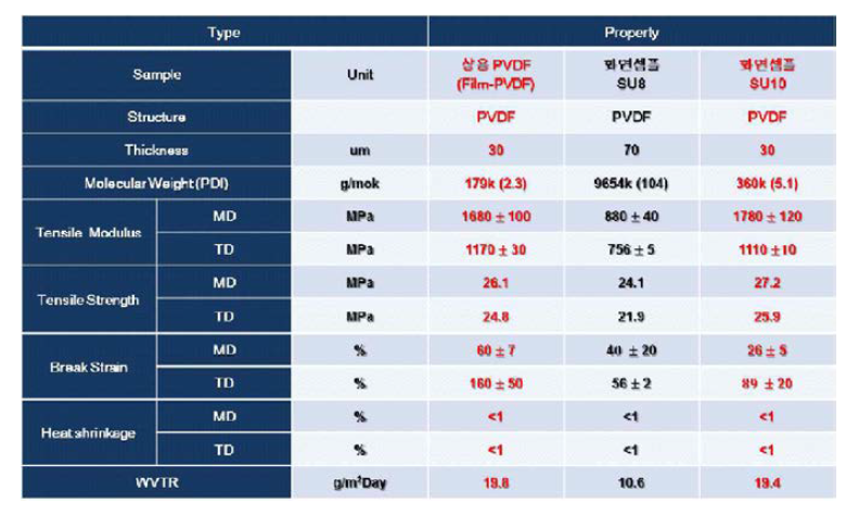 개발 PVDF film의 종합적인 물성 평가