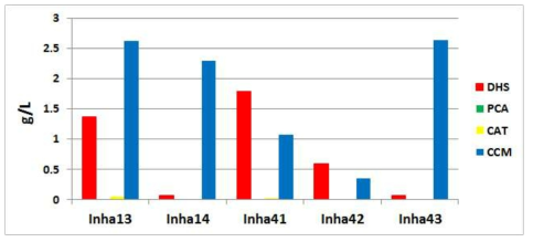 Single recombination 균주 5종의 생산배양 후 HPLC 분석 결과