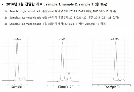 1차 전달분 시료 1, 2, 3의 HPLC 크로마토그램