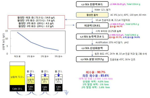 Recycle(3회), 통합공정을 적용한 c,t-MA 분리정제공정