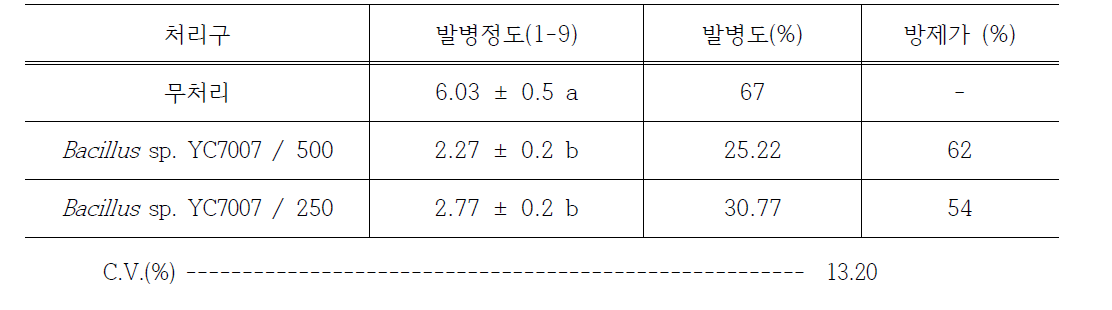 벼 흰잎마름병에 대한 포장시험 결과