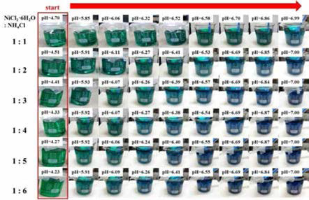 Precursor 농도와 pH 에 따른 용액의 색 변화 및 solubility .