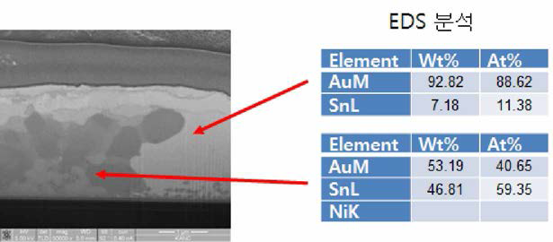 315°C 본딩 후 단면사진 및 EDS 결과