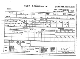 Inspection certificate of cylinder material SUP10