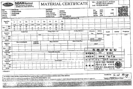 Inspection certificate of Yoke