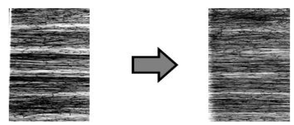 폴리올 A와 폴리올 C의 유리섬유 분포 비교 X-ray 사진