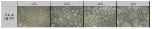 외부 온도에 따른 수지의 발포 경화과정 현미경 측정(x500)