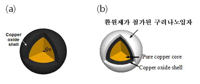 (a) 구리나노입자, (b) 환원제가 첨가된 구리나노입자