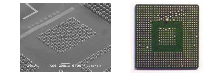 Flip chip 다이에 도포된 범프 형상 및 불량 도 포된 범프가 존재하는 filp chip
