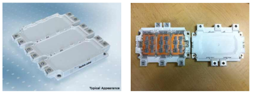 기존 인피니언 모듈(좌측 : 1,200V, 75A 모듈)