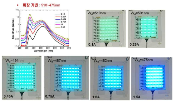 Monolithic 파장가변 LED 광원을 이용한 LED 모듈의 인가전류별 발광이미지