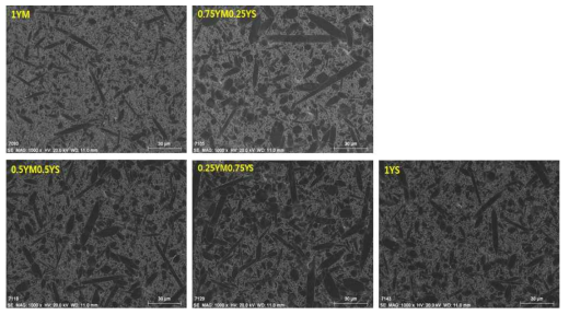 각 조성별 후소결 후 미세구조
