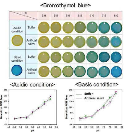 pH에 따른 Bromothymol blue 지 시약의 색 변화와 RGB값.