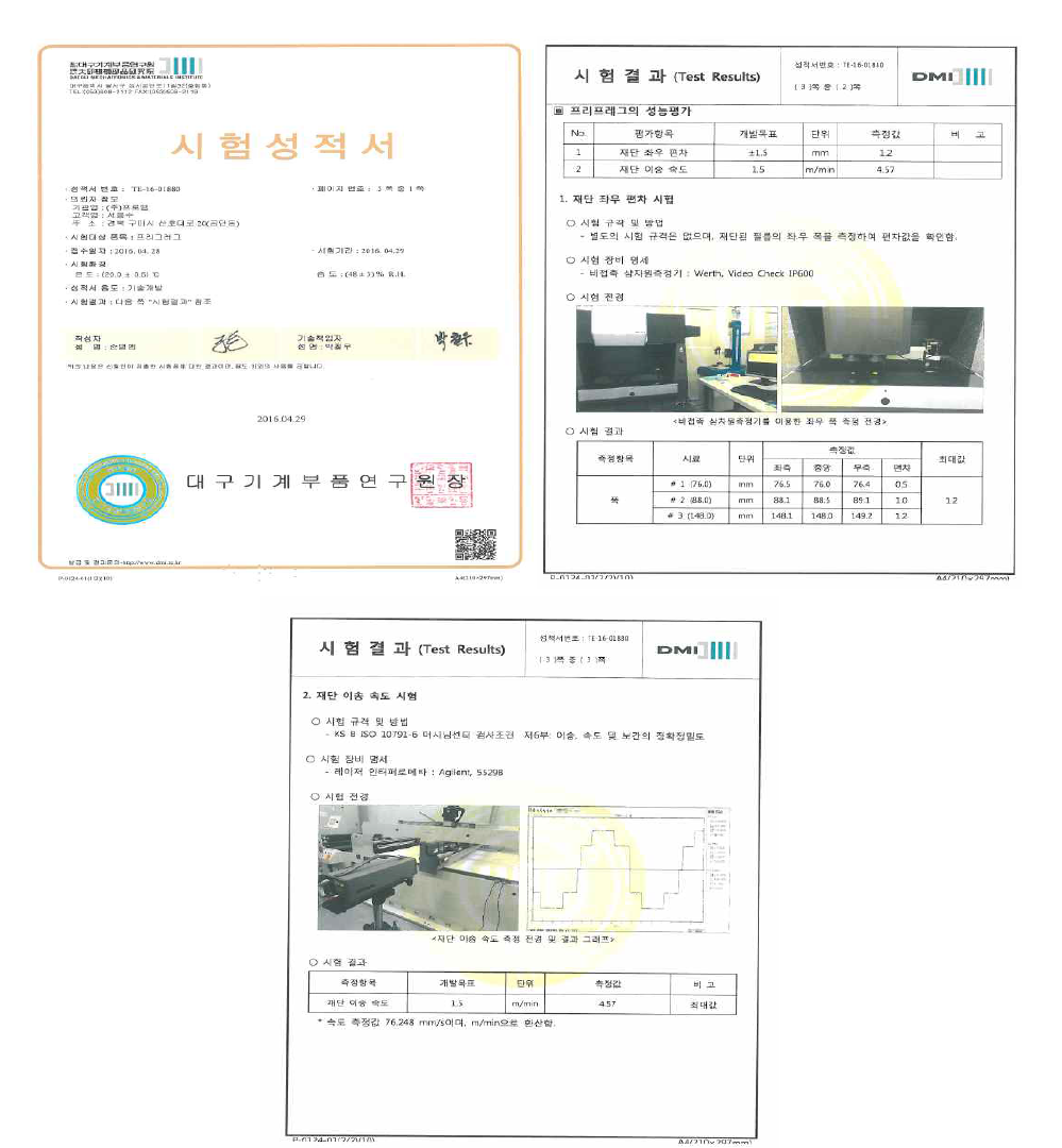 제단 좌우 편차 및 이송속도 측정 의뢰