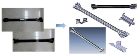 기존 금속 임팩트 빔 부품에 대한 3차원 측정 역설계 결과