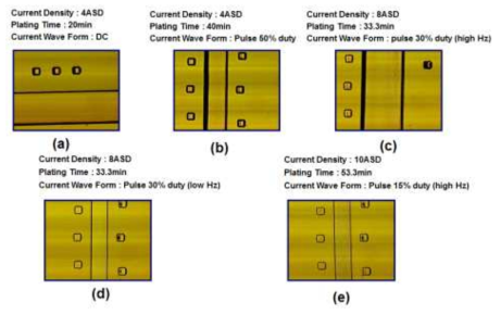 전류크기 및 파형 조건에 따른 광학현미경 사진