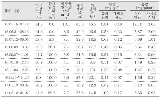 재배 기간별 일장조건과 기능성 물질의 함량