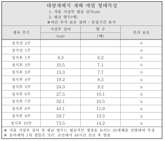 대량재배지 재배 시 애엽 형태 특성