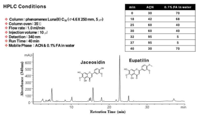 애엽 지표성분인 eupatillin, jaceosidin의 HPLC 분석 조건