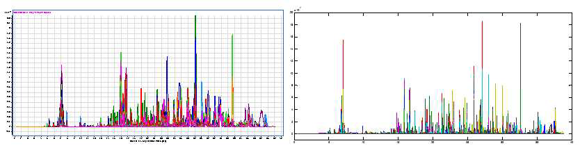 애엽 산지별 total ion chromatography 및 total compound chromatogram