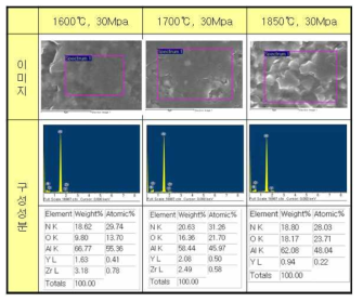 소결 온도에 따른 EDS 분석 사진