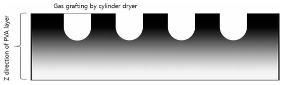 히팅 실린더 롤 표면 구조의 기상 그라프트 처리 반응 예상 모식도