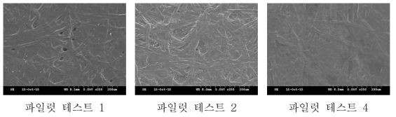 테스트 1, 2, 4 시편의 폴리비닐알코올 코팅층 전자현미경 분석 결과