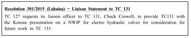 ISO/TC 127 meeting(‘15.9.17)에서 채택된 Resolution