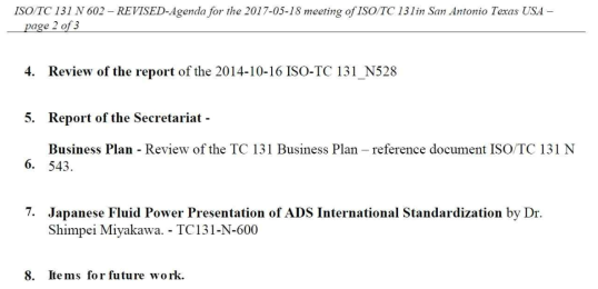 ISO/TC 131 간사로 부터의 ISO/TC 131 국제회의 계획 안내(‘17.4.4)