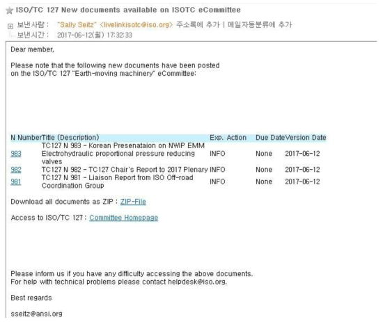 ISO/TC 127 간사의 ISO/TC 127 GD를 통한 국제문서 회람(6.12)