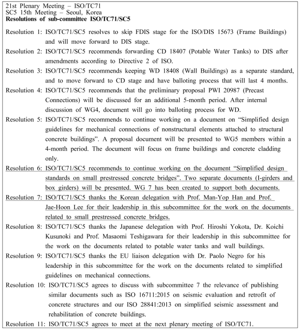 ISO/TC71/SC5 Resolutions in ISO/TC71 21st Meeting
