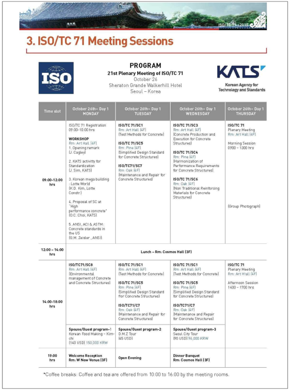 ISO/TC71 Meeting Sessions Program