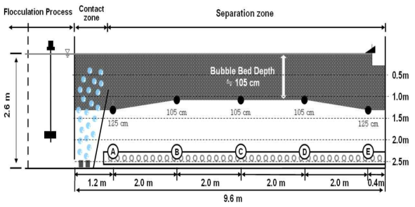 Horizontal profile of bubble bed depth