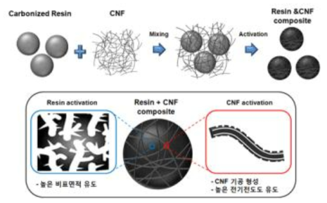 활성탄과 탄소나노섬유(CNF) 복합 활성화 소재 모식도