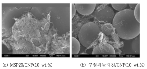 KOH활성화법으로 제조된 활성탄/CNF (10 wt.%) 복합소재의 FE-SEM 결과