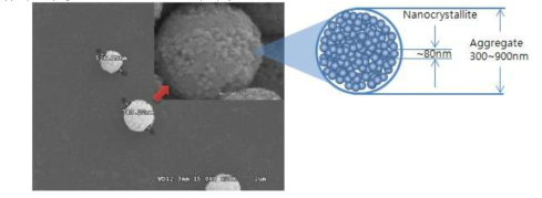 수열합성에 의해 제작된 광 산란 Nanoparticle의 FE-SEM 이미지 및 입자 모식도