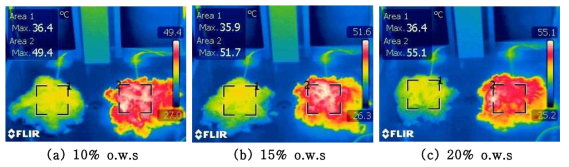 광발열 가공제 농도별 광조사 열화상 이미지