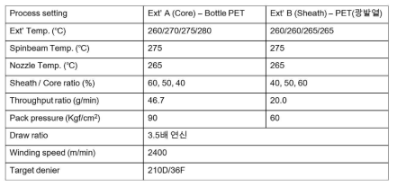 PET/PET(광발열) S/C 복합방사 공정조건.