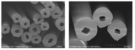 광발열 1중공 필라멘트 섬유 SEM 사진