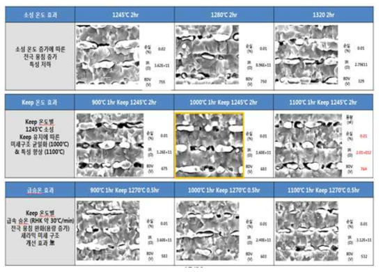 소결 조건에 따른 미세구조 및 전기적 특성