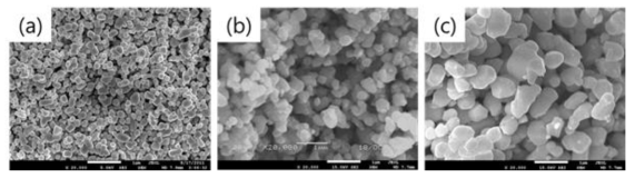 입자 크기별 BaTiO 의 SEM (a) 170nm, (b) 300nm, (c) 500nm