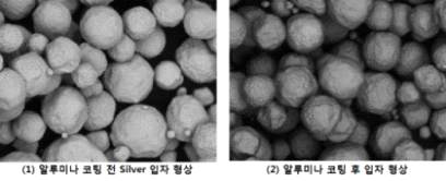 알루미나 코팅 전후의 입자 형상 SEM 이미지