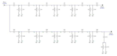 70 GHz ~ 80 GHz 웨이브가이드 듀플렉서 Circuit Simulation 회로도