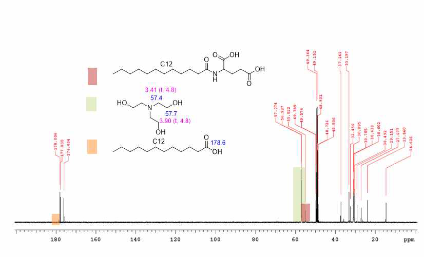 아미노산 지질계 시료 CTA30(S)의 13C NMR 스펙트럼