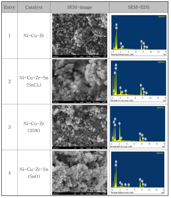 각 불균일 촉매의 SEM-EDS의 분석