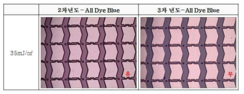 All Dye Blue 적용시 뜯김 특성 (광학 Image)