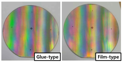 TBDB 공정을 이용하여 제 3의 임시기판과 LED 웨이퍼를 본딩한 후 샘플의 실사