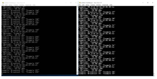 두 단말기 간의 TX-RX 송수신 테스트