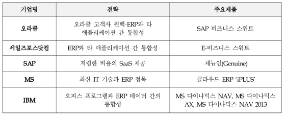 기업별 국내 ERP 시장전략 및 주요제품