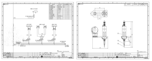 스핀들설계도(우), 스핀들 공압회로도(좌)